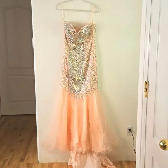 Terani Couture women's Pink Couture Trumpet Gown Mirrored crystal bodice